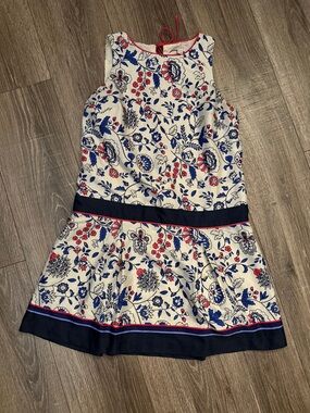 LOFT Cream Floral Dress with Blue and Pink Accents